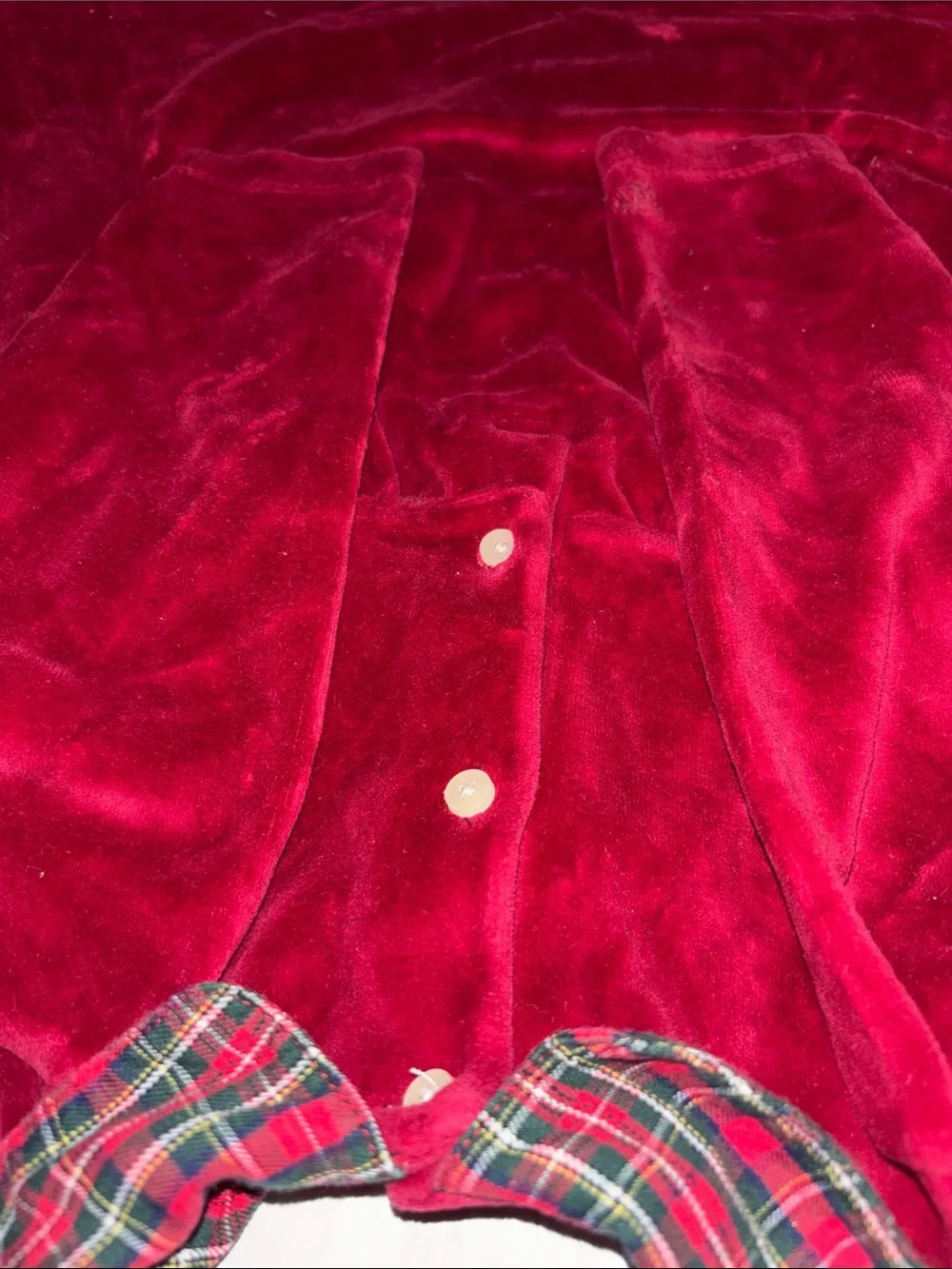 Ralph Lauren Red Velvet Dress with Tartan Trim